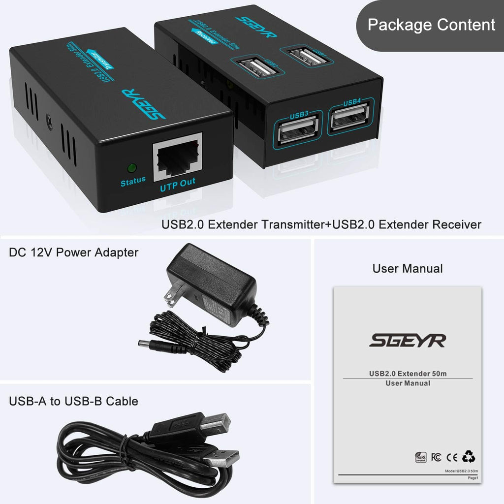 Metal USB Extender Over Cat5e/6, 50M, 4 USB 2.0 Ports, Pack of 2 P561