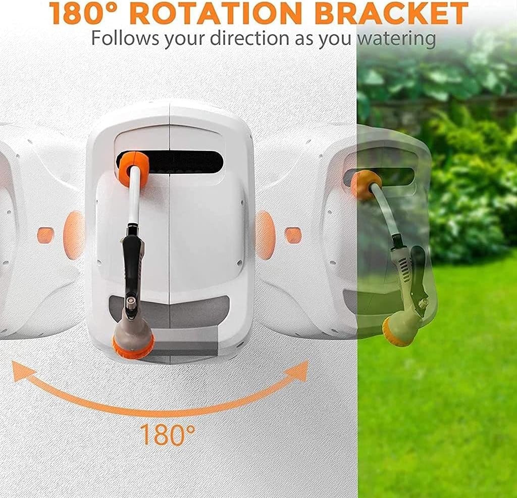 100 FT 1/2 Automatic Rewind Wall Mounted Hose Reel with 8 Patterns Hose Nozzles Y645