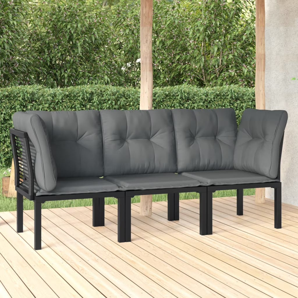 Black Poly Rattan 3 Piece Outdoor Patio Furniture Set E71526