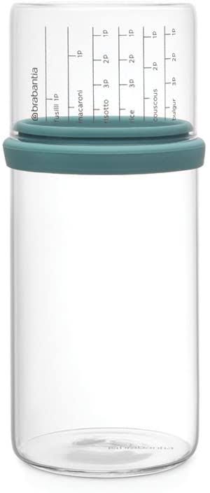 Glass Storage Jar with Measuring Cup, 1L, Mint, 10.4 x 10.4 x 23 cm Q410