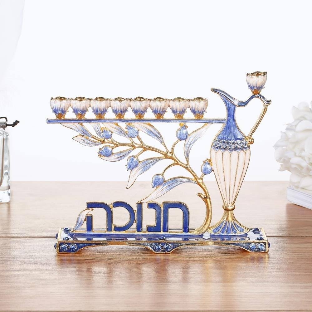 Blue Enamel Menorah Candelabra J2321