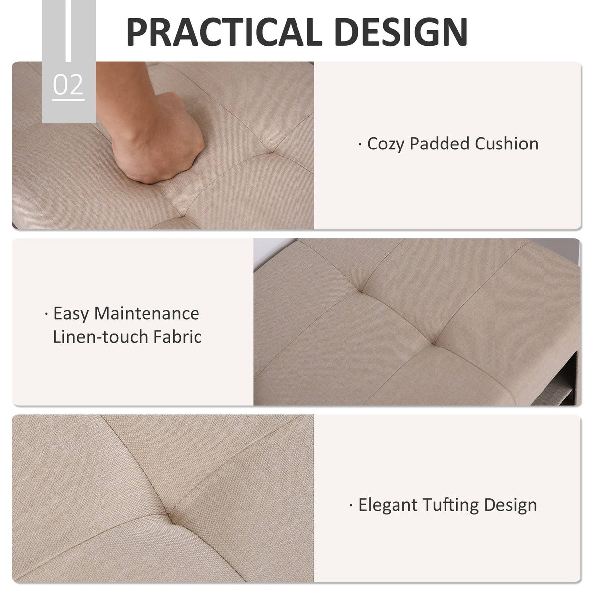 Grey Folding Storage Ottoman Bench with 9 Cubes P983714