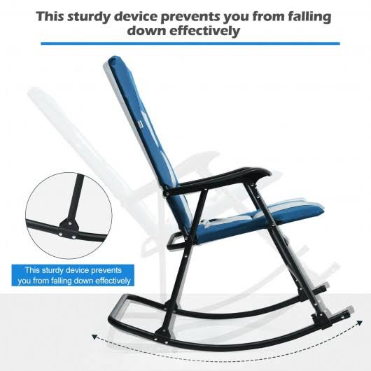 Foldable Rocking Padded Camping Chair with Backrest Armrest Blue B865240