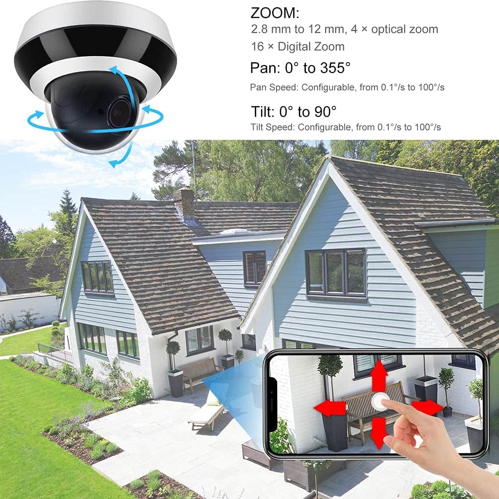 4MP PTZ IP Camera with 4X Optical Zoom, 66ft IR Night Vision, Built-in SD Slot G522