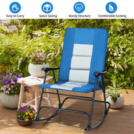 Foldable Rocking Padded Camping Chair with Backrest Armrest Blue B865240