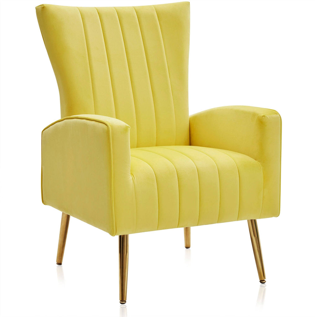 Yellow Velvet Wingback Arm Chair with Metal Legs T4068