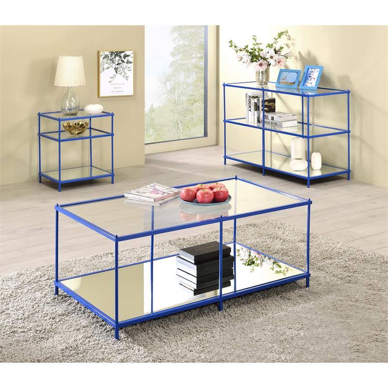 Blue Metal and Clear Glass Top Side Table T570411