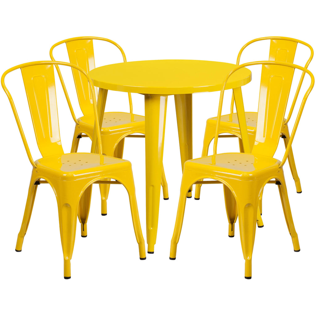 Silver Round Metal Table Set with 4 Cafe Chairs Y480630