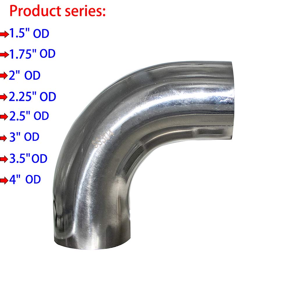 Stainless Steel 3.5" 90 Degree Mandrel Bend Exhaust Elbow, 14GA .078" Wall, 1.5" Leg, Pack of 2 F59205