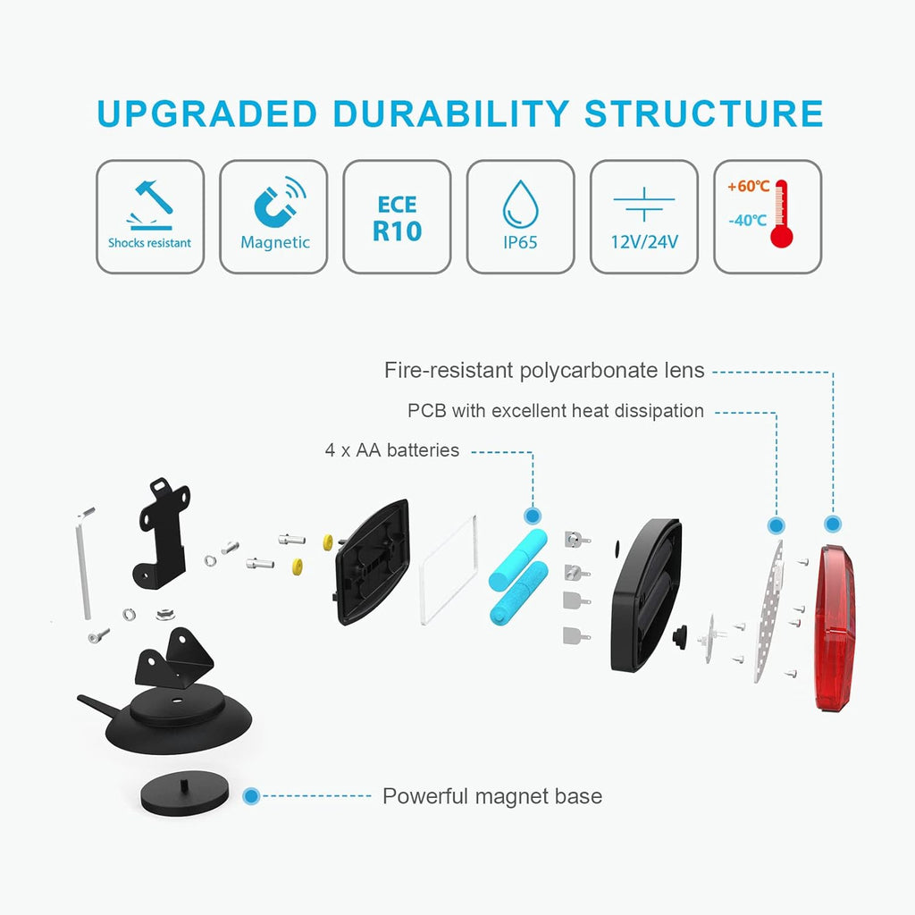 Wireless Trailer Lights with Adjustable Bracket, Battery Magnetic Tow Lights with Strobe D454958