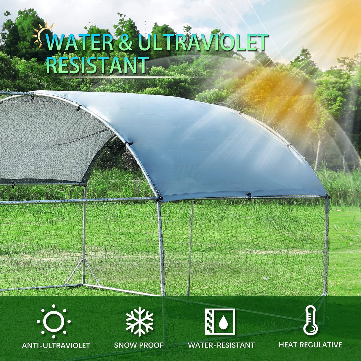 Large Metal Chicken Coop Walk-in Poultry Cage with Waterproof Cover (9.2'W x 18.7'L x 6.5'H) P91142