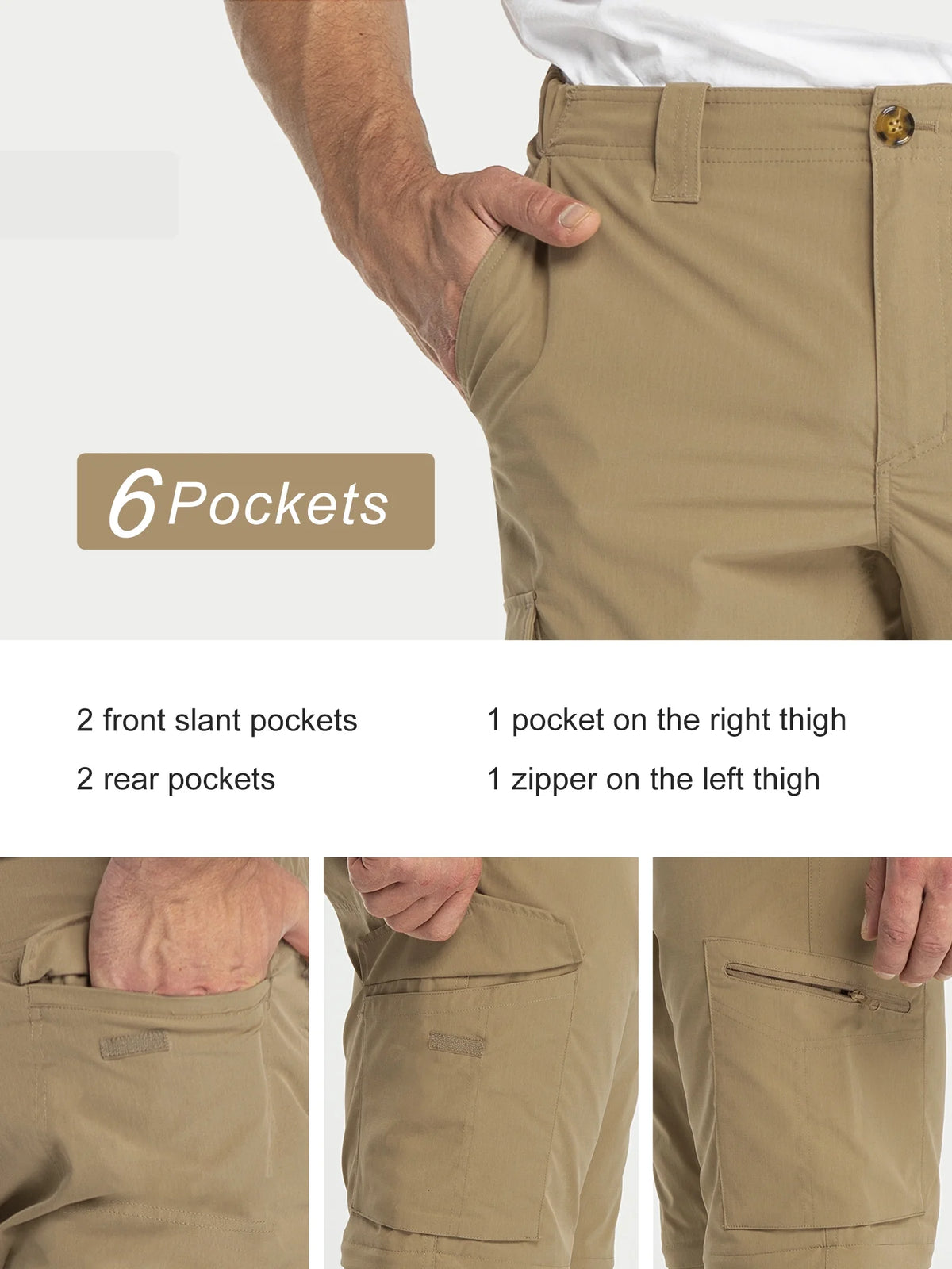 Convertible Quick Dry Stretch Zip-Off Lightweight Cargo Pants X5962