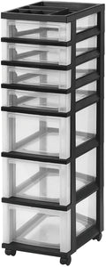 7 Drawer Rolling Cart with Organizer Top (Black) C2752