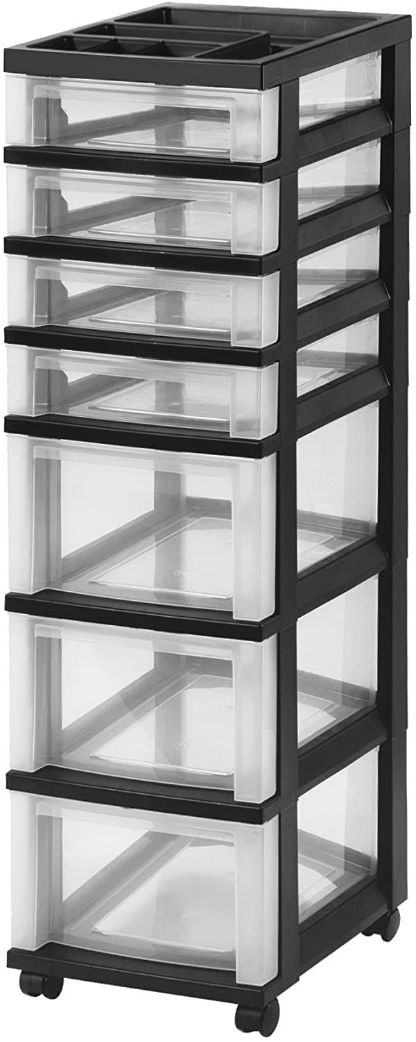7 Drawer Rolling Cart with Organizer Top (Black) C2752
