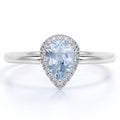 1 Carat Pear Shaped Created Aquamarine Halo Wedding Ring in 18k White Gold over Silver H6386