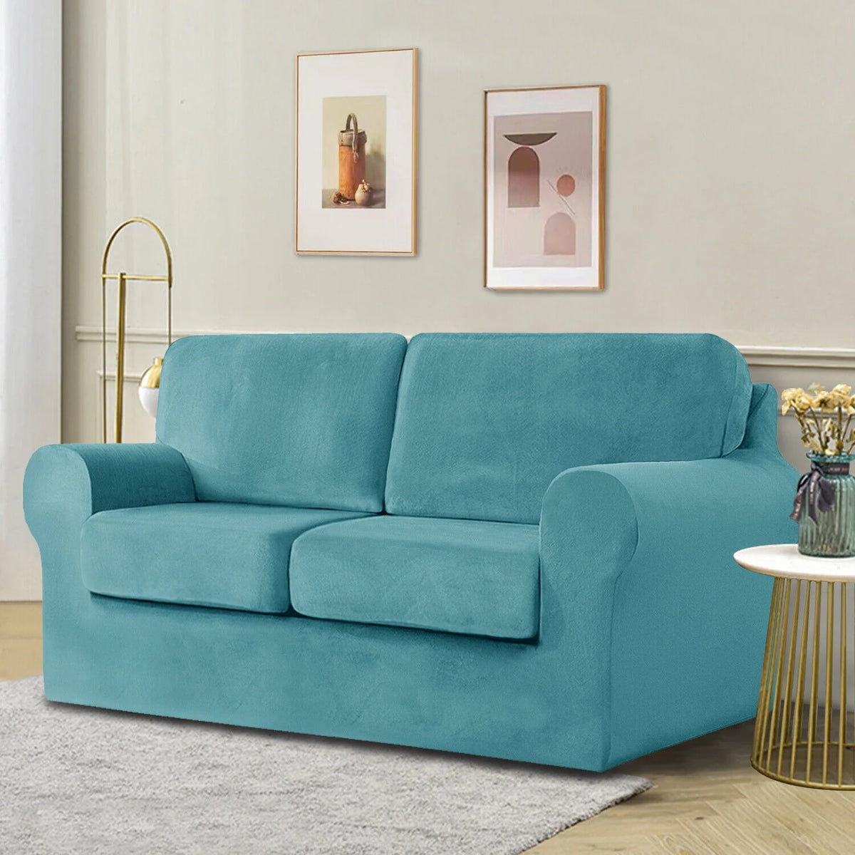 Stretch Velvet Sofa Cover with Elastic Adjustment Band A935