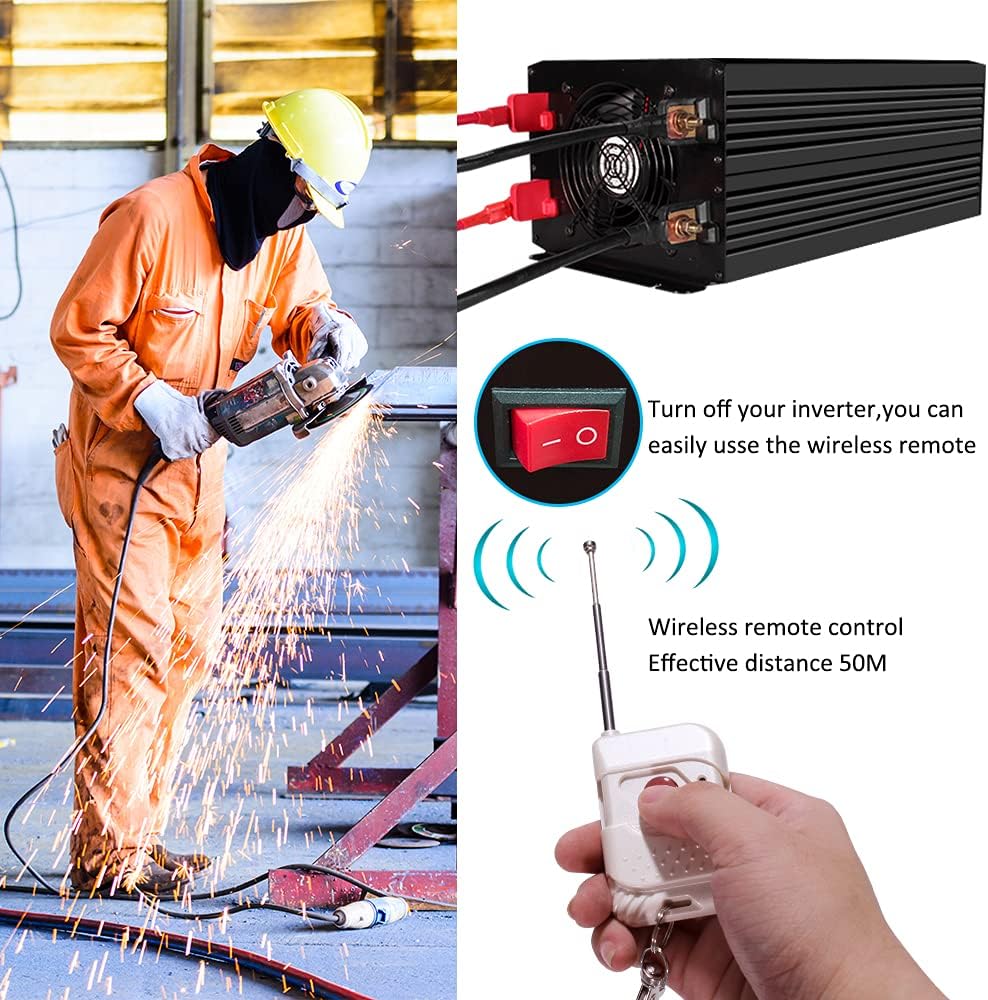 3000 Watt Pure Sine Wave Power Inverter 12V DC to 110V AC with 4 AC Outlets V687762