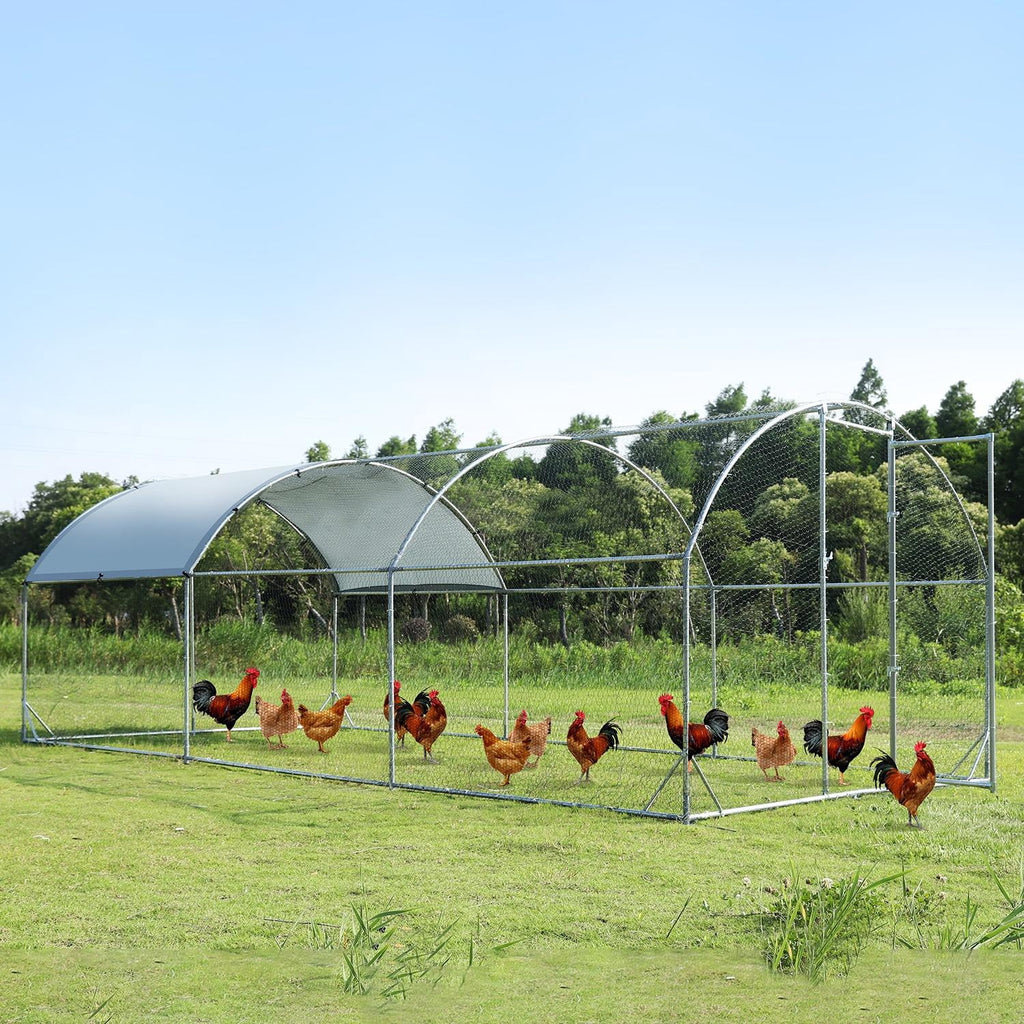 Large Metal Chicken Coop Walk-in Poultry Cage with Waterproof Cover (9.2'W x 18.7'L x 6.5'H) P91142