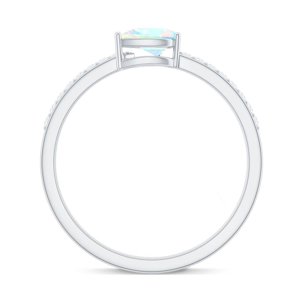 Solitaire Ethiopian Opal Ring with Diamond Side Stones, 925 Sterling Silver A36202