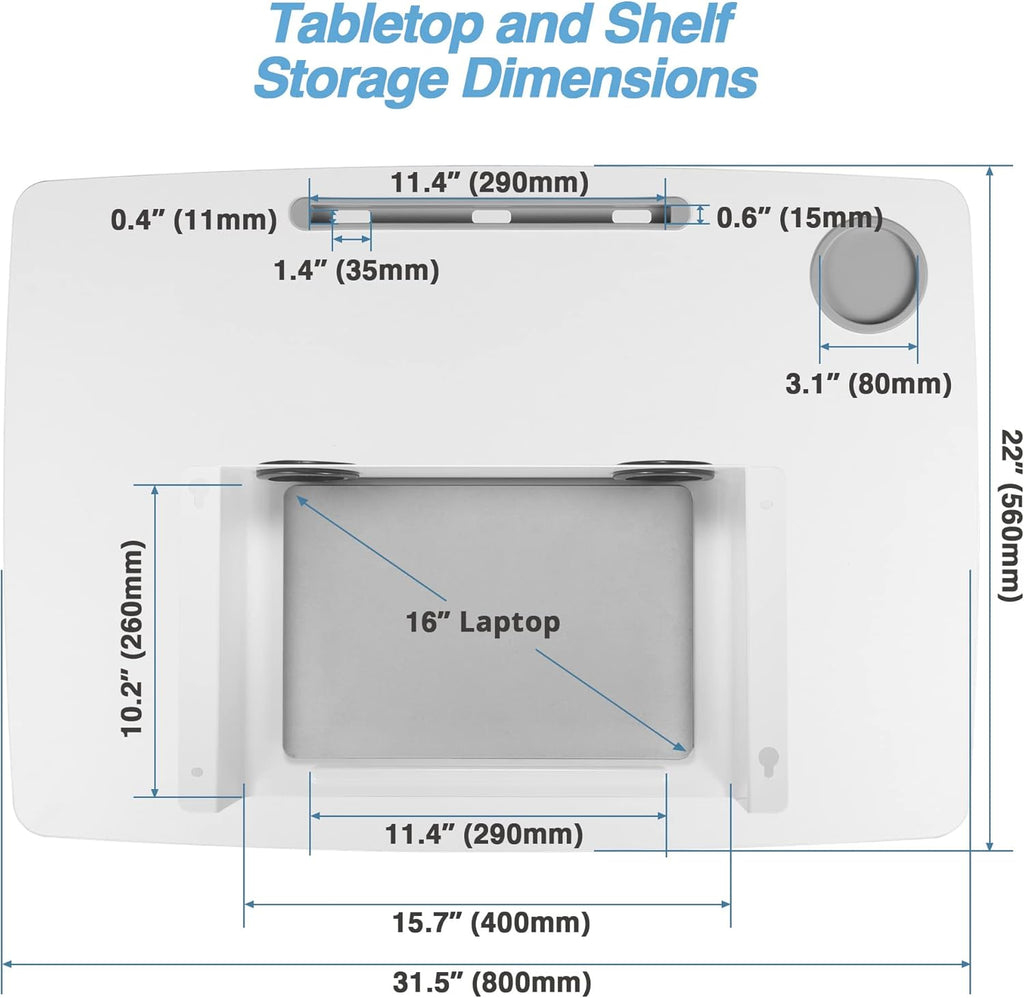 44 Height Adjustable Rolling Desk with Shelf, White C646688