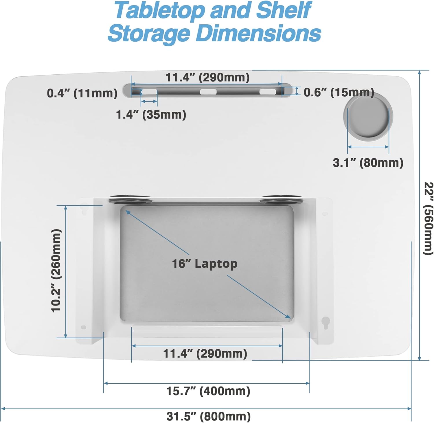 44 Height Adjustable Rolling Desk with Shelf, White C646688