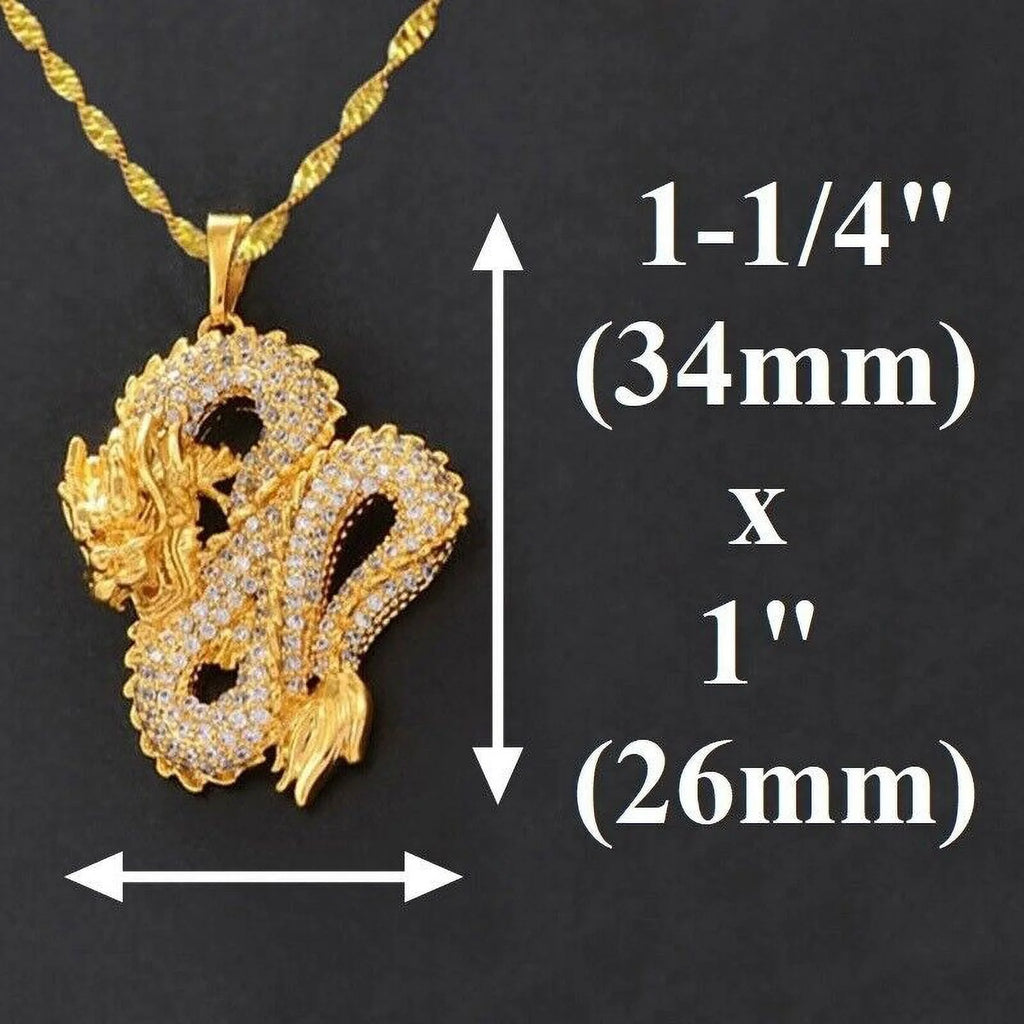 18K Gold Filled Over Silver Dragon Pendant Necklace L2221