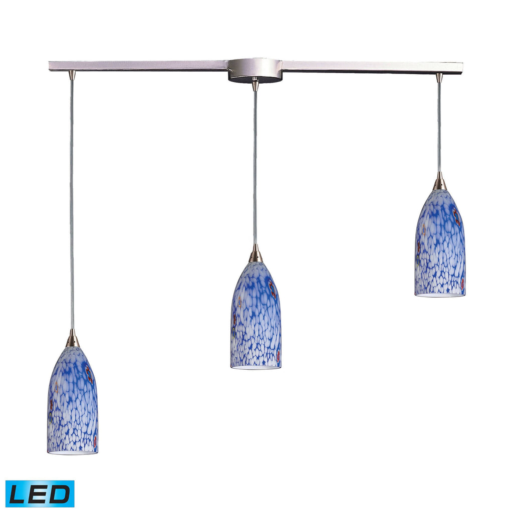 3 Light Pendant Satin Nickel Blue Glass X353
