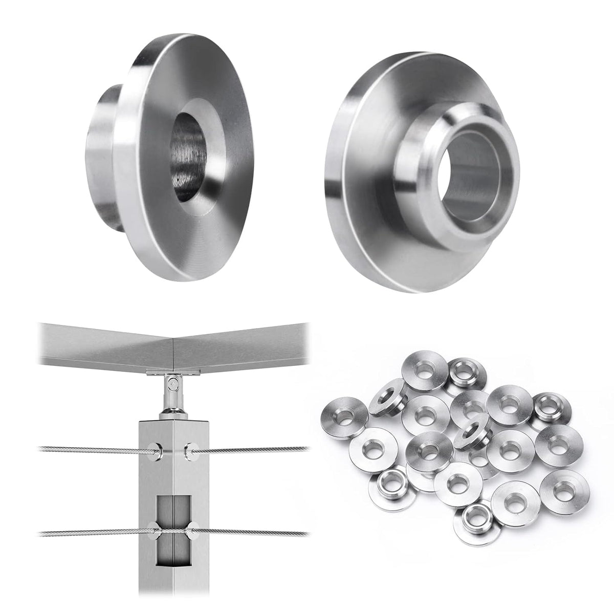 20Pack Cable Railing Kit 1/8 5/32 3/16 Wheel Protective Protector Sleeves for PT1 Metal Posts Wire Rope Level Deck Washer Insert Plug T316 Stainless Steel CR90, CP3 Pack of 2 K788