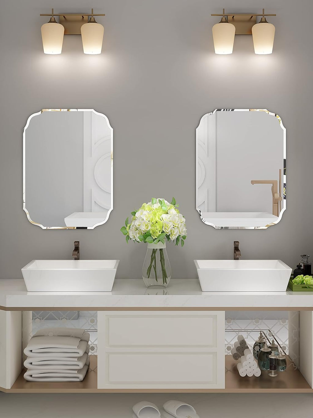 Scalloped Frameless Wall Mirror 17.7x23.6 in Y39939