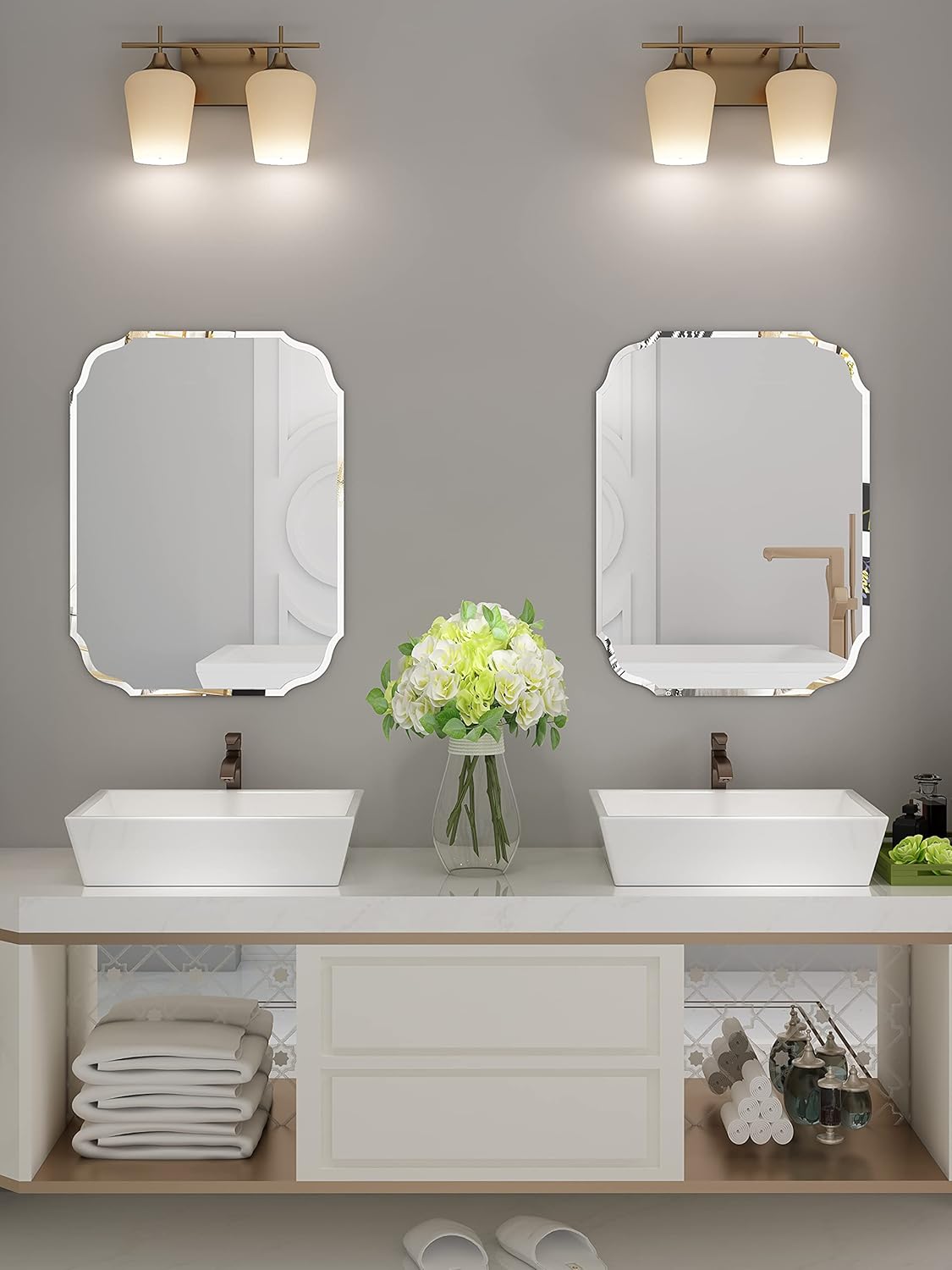 Scalloped Frameless Wall Mirror 17.7x23.6 in Y39939