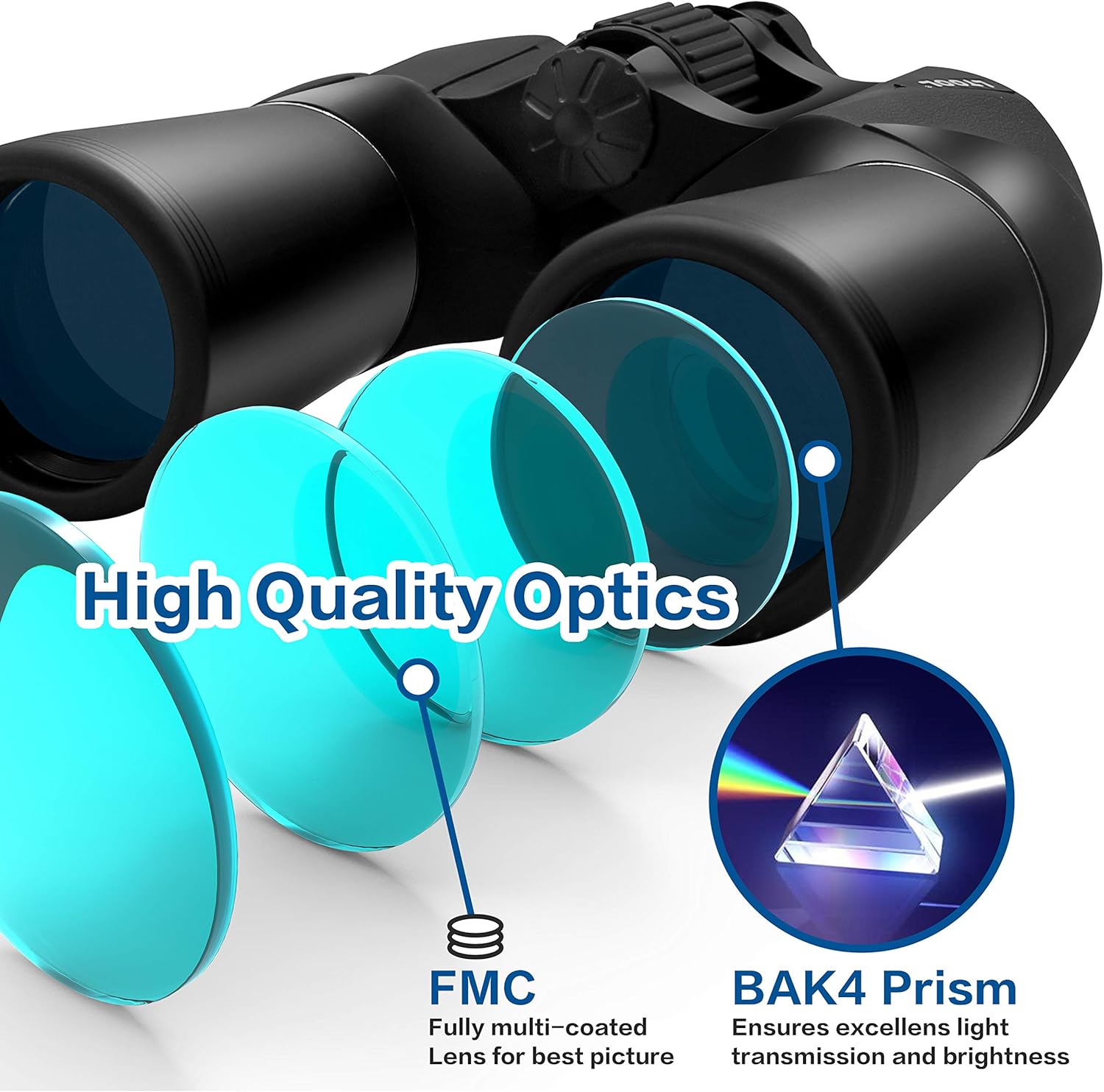 10x50 HD High Power Binoculars with Carrying Case and Neck Strap U7414