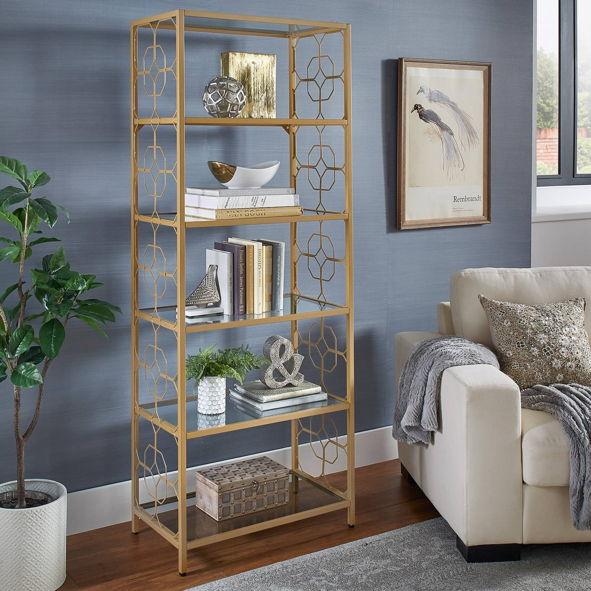 Gold Metal and Glass Bookcase K518625