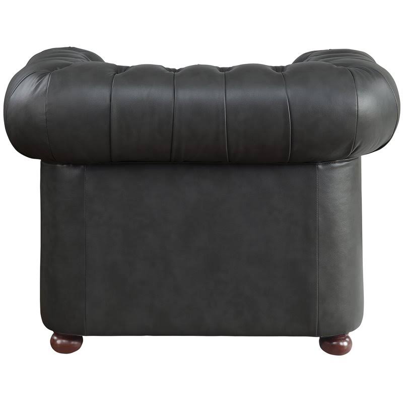 Faux Leather Tufted Chesterfield Arm Chair in Gray and Brown W871