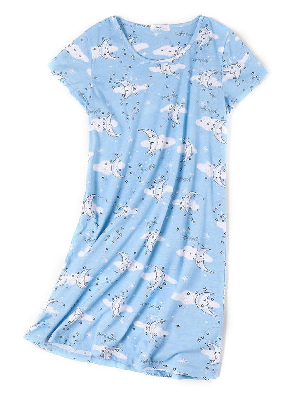 Cotton Short Sleeve Cartoon Printed Night Shirts (Blue Moon, M) B236697