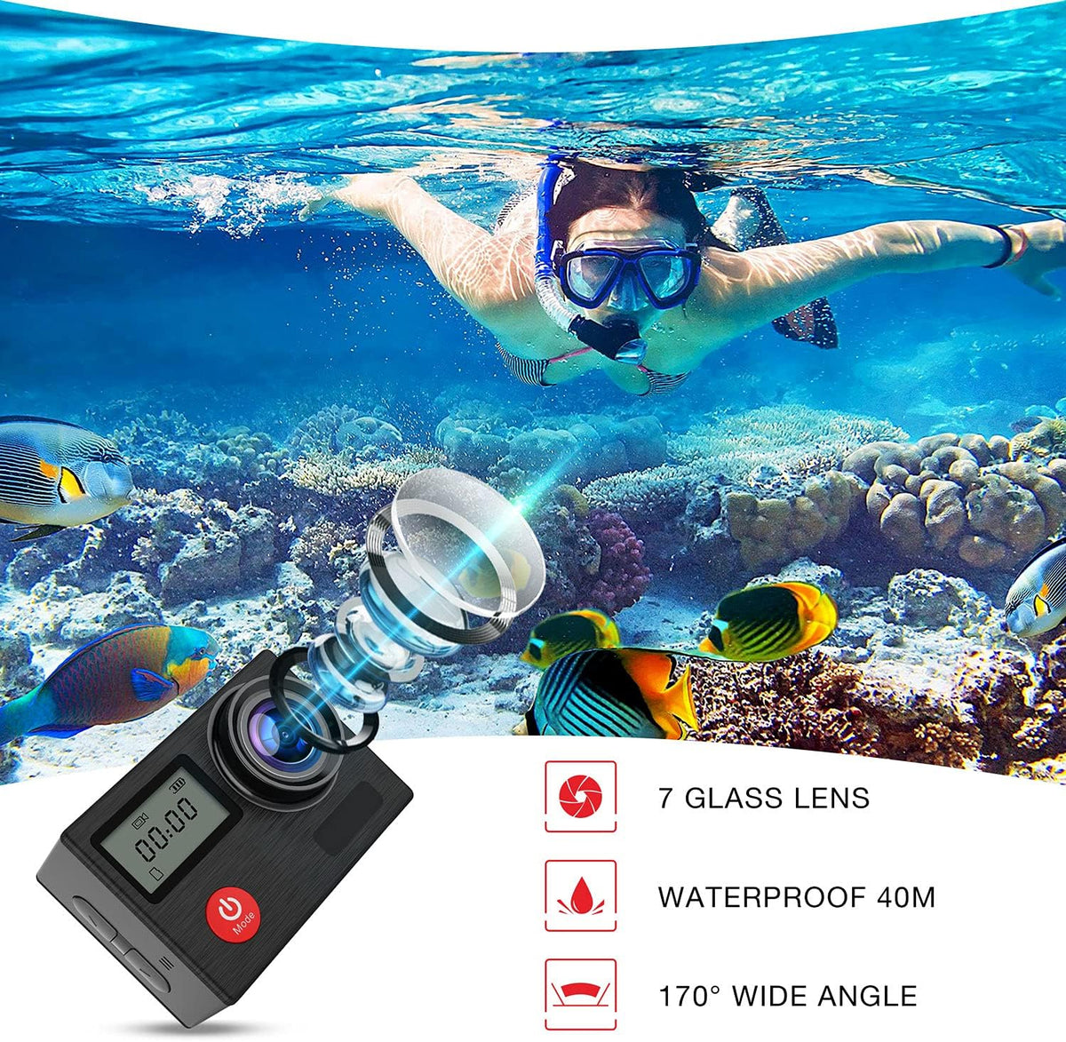 4K Waterproof Action Camera with 2 Batteries H880050