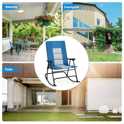 Foldable Rocking Padded Camping Chair with Backrest Armrest Blue B865240