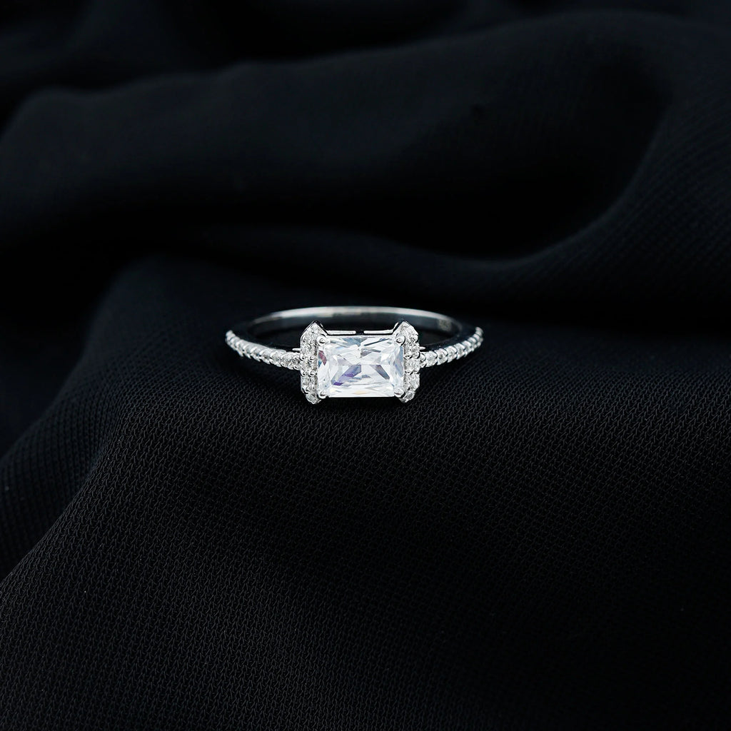 Emerald Cut Zircon Engagement Ring, 925 Sterling Silver, 5X7 mm, 2 Carat, US 4.00 H3579