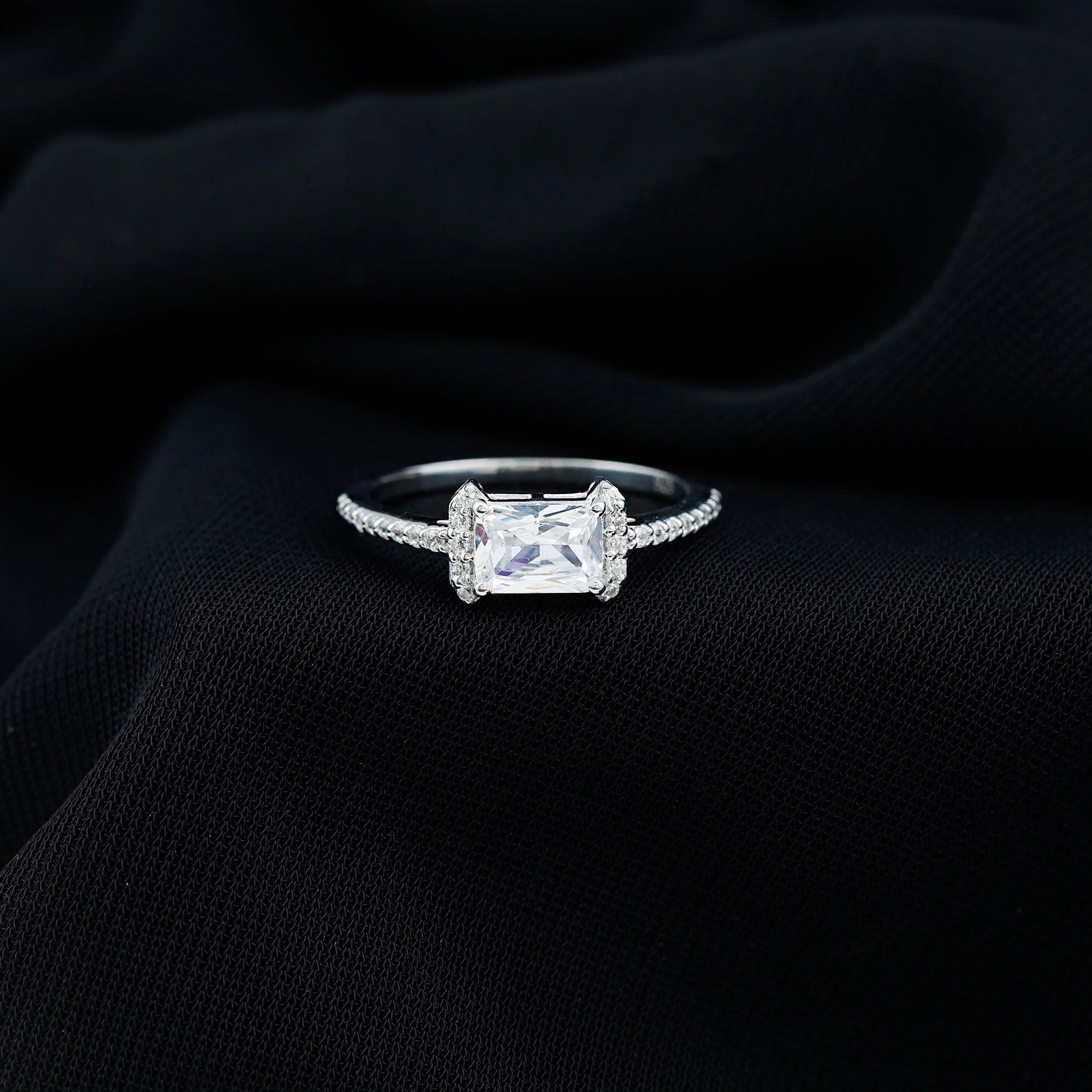 Emerald Cut Zircon Engagement Ring, 925 Sterling Silver, 5X7 mm, 2 Carat, US 4.00 H3579