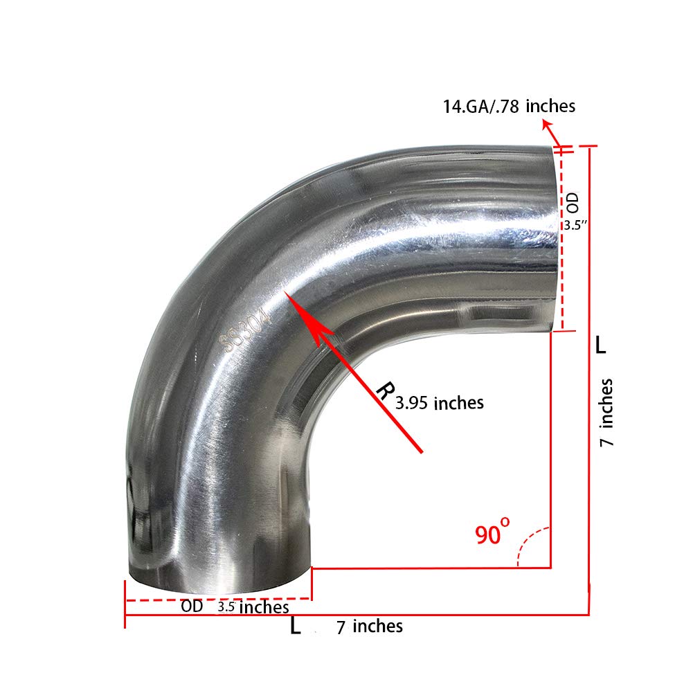 Stainless Steel 3.5" 90 Degree Mandrel Bend Exhaust Elbow, 14GA .078" Wall, 1.5" Leg, Pack of 2 F59205