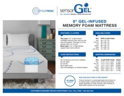 Twin XL Gel-Infused Memory Foam Mattress-in-a-Box J805