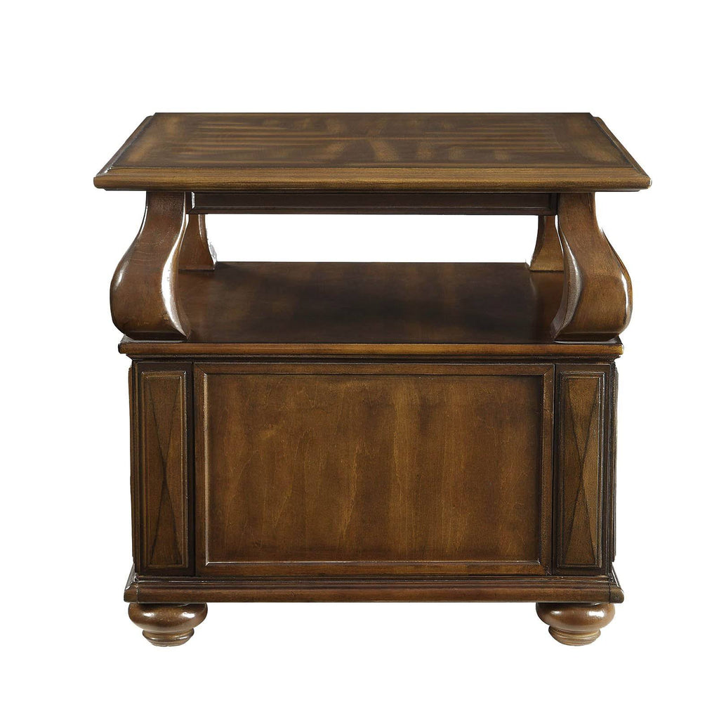 Walnut Brown Wooden End Table with Two Drawers and Open Shelf Y6495