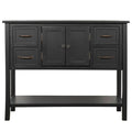 Black Rectangle Solid Wood Console Table with 4-Drawers V2915