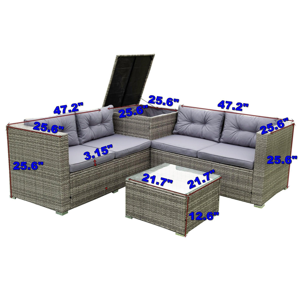 4 Piece Patio Sectional Wicker Rattan Outdoor Furniture Sofa Set Grey G791484
