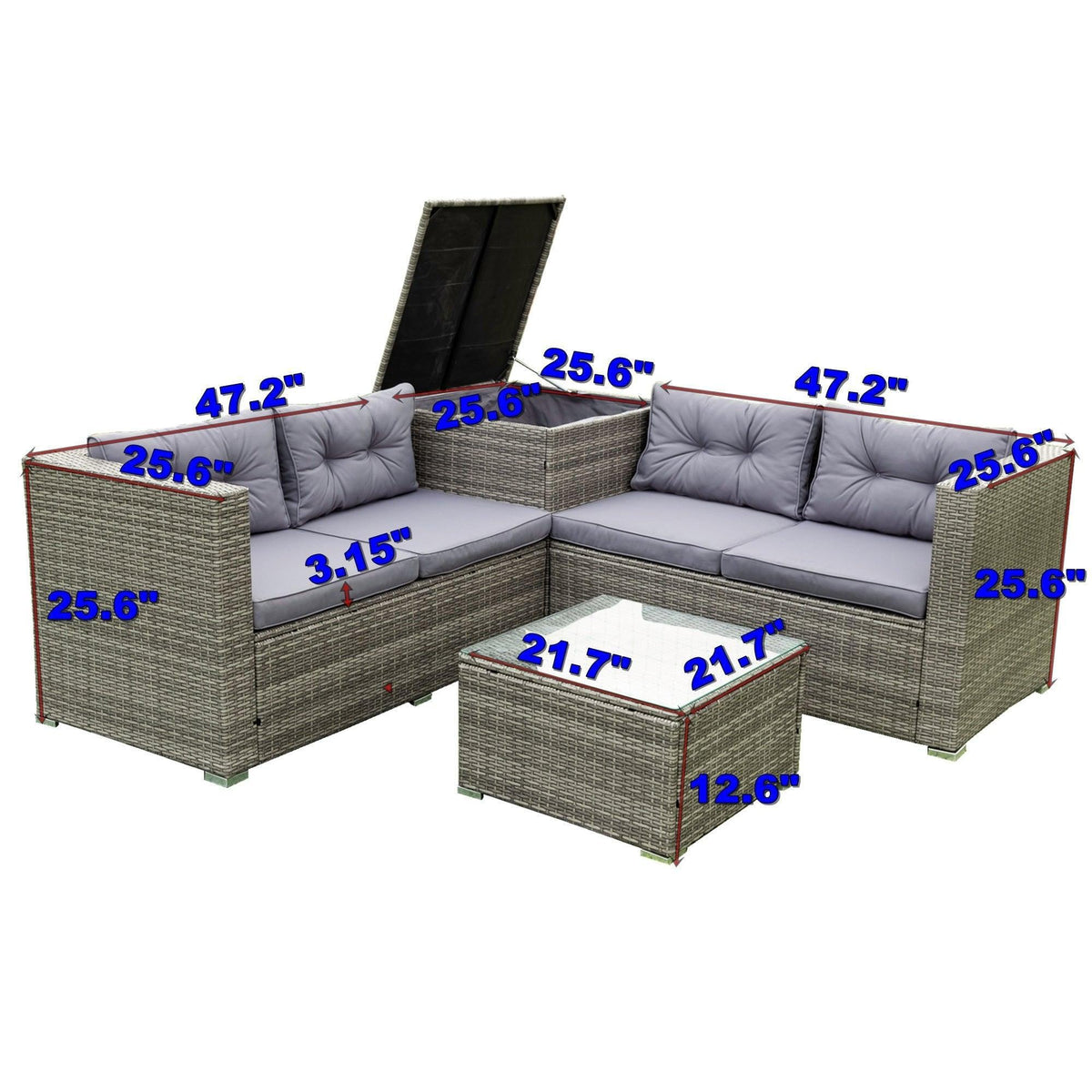 4 Piece Patio Sectional Wicker Rattan Outdoor Furniture Sofa Set Grey G791484