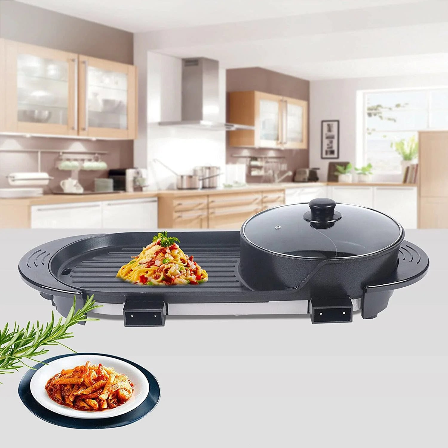 2In1 5 Speed Fire Adjustment Electric Smokeless Grill Indoor 110V I503