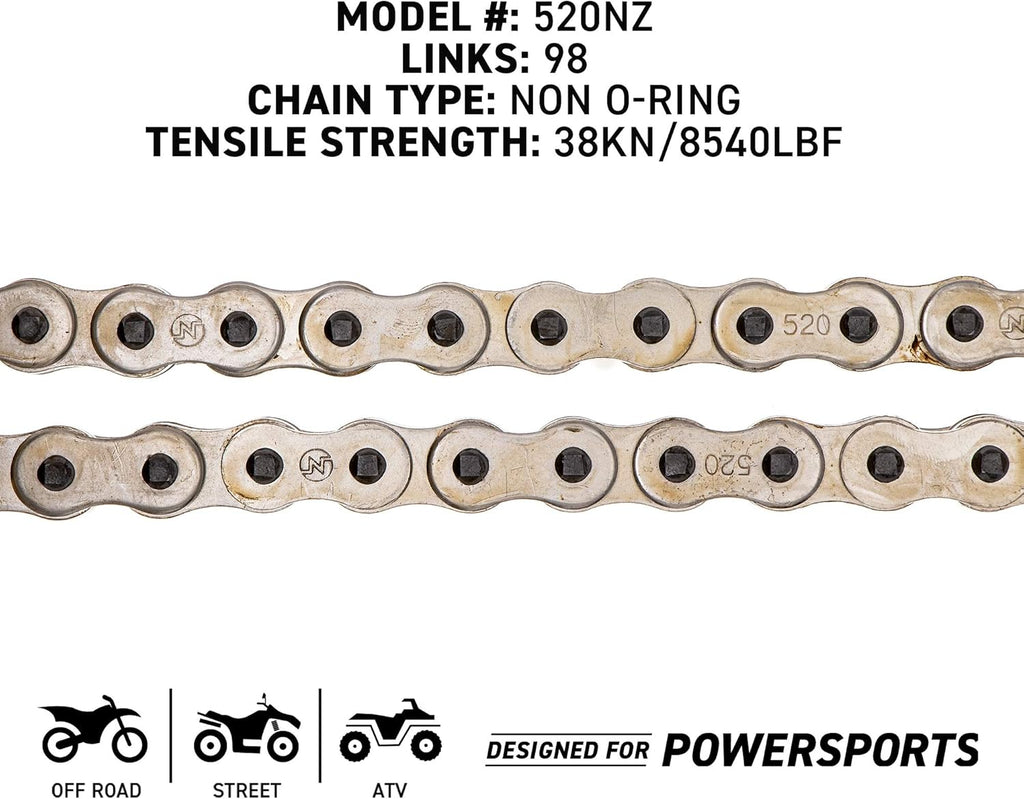Drive Sprocket Chain Combo Front 14 Rear 38 Tooth 520NZ Standard 98 Links Pack of 2 O9480