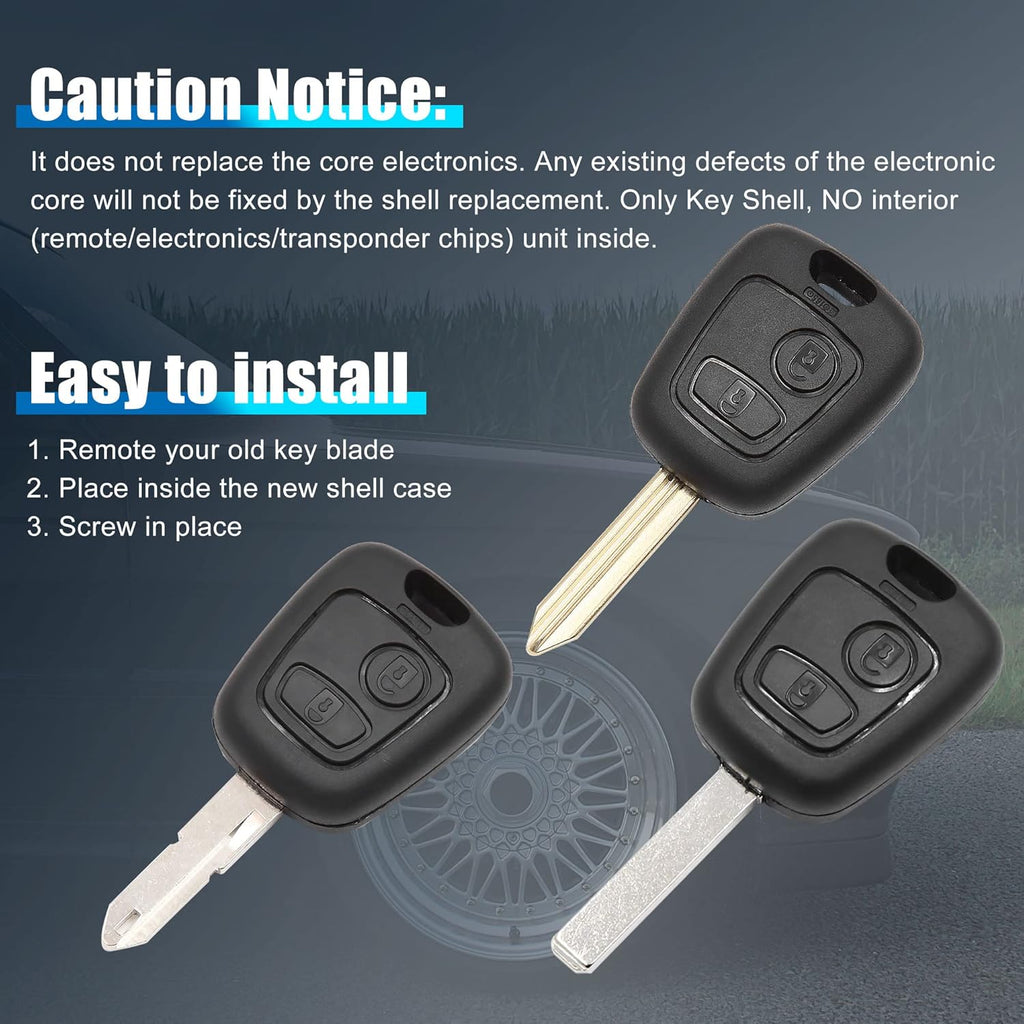 65pcs 2 Buttons Uncut Insert Key Fob Case Remote Control Shell for Citroen for Peugeot 106 206 306 107 207 307 Pack of 2 B57665