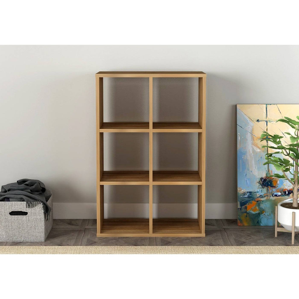 Walnut Cube Shape Bookcase 6 Open Storage I5810
