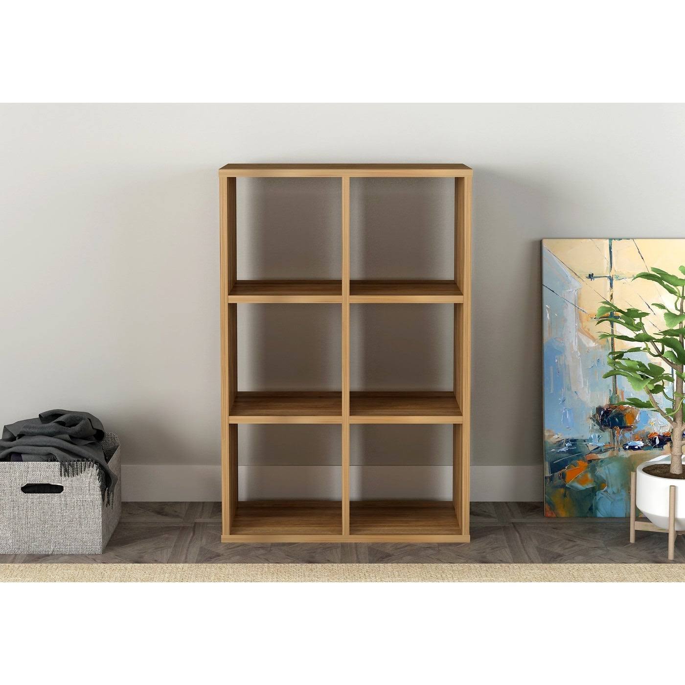Walnut Cube Shape Bookcase 6 Open Storage I5810