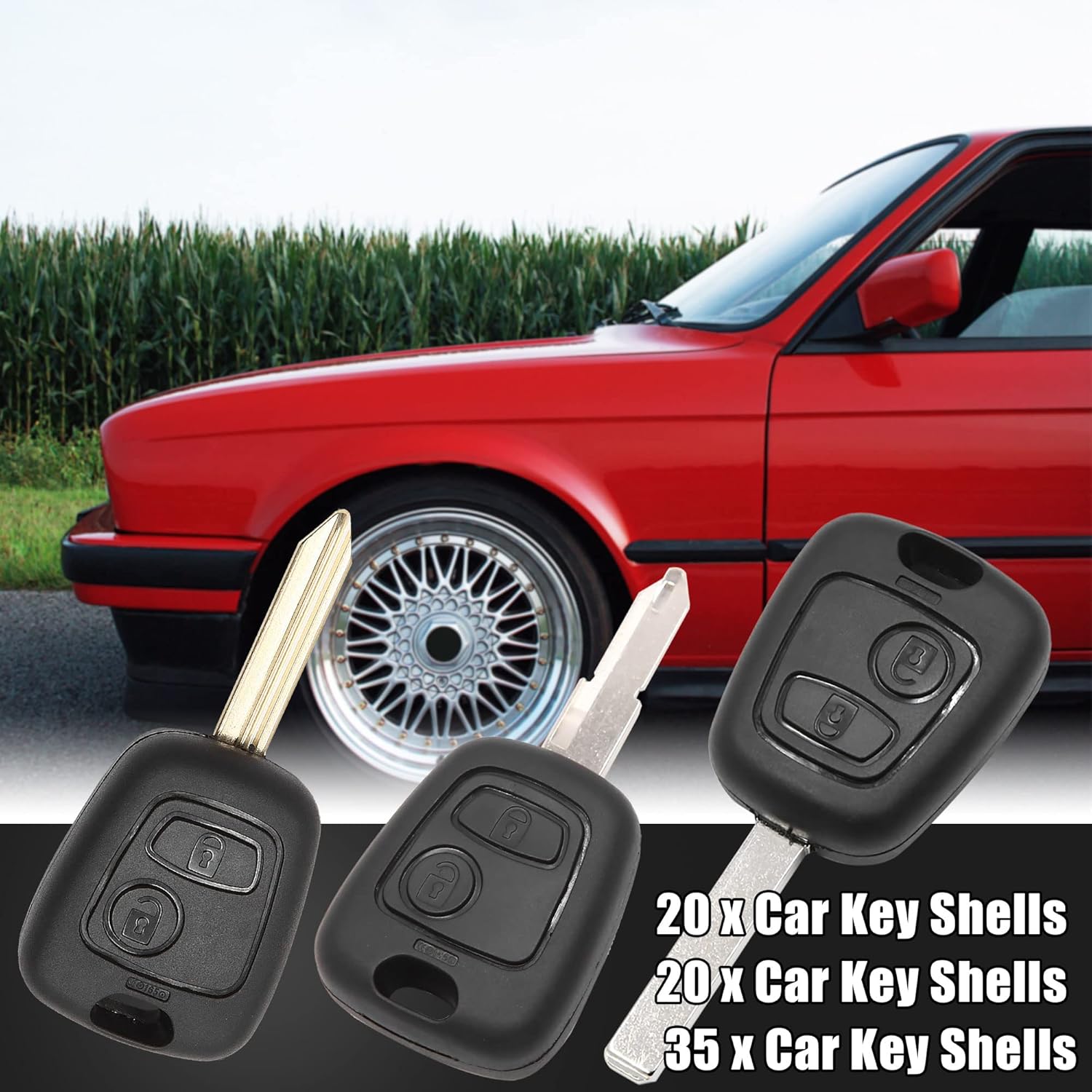 65pcs 2 Buttons Uncut Insert Key Fob Case Remote Control Shell for Citroen for Peugeot 106 206 306 107 207 307 Pack of 2 B57665